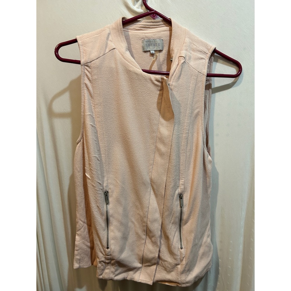 1 State Sleeveless Moto Vest Womens Small‎ Pink Textured Full Zip